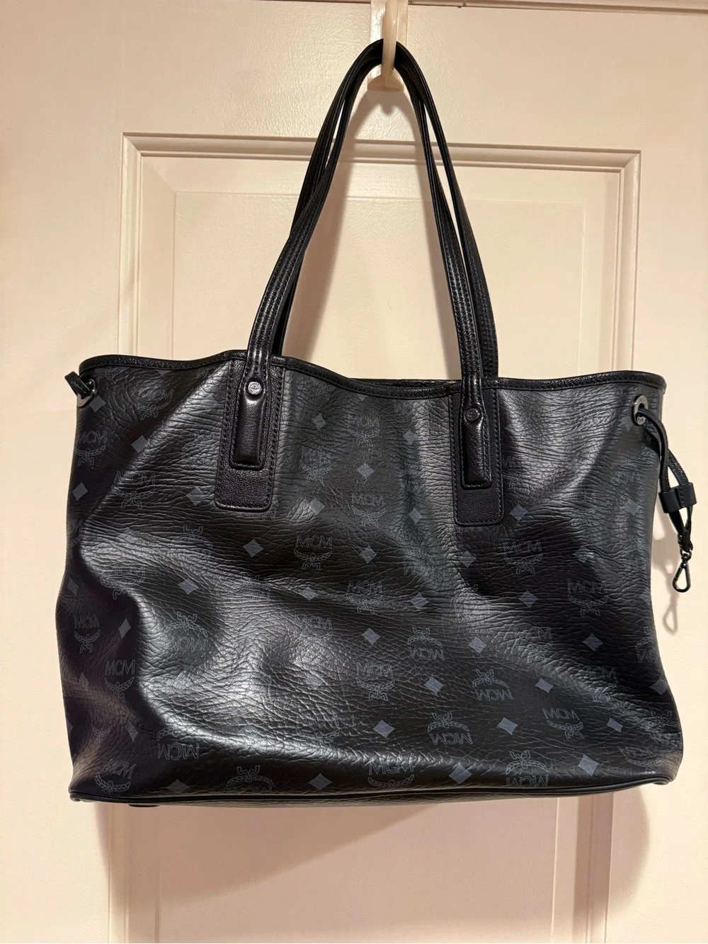 MCM Black Monogram Visetos Medium Leather Tote